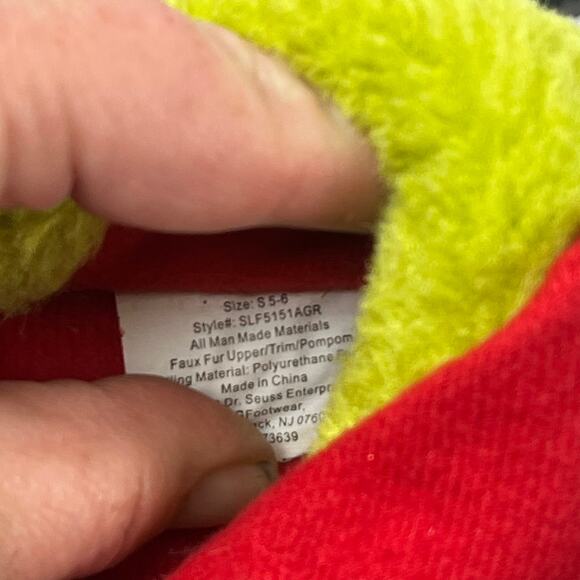 The Grinch Dr. Seuss Women’s Slippers S 5-6 Faux Fur Green Santa Holiday Shoes - Picture 9 of 11